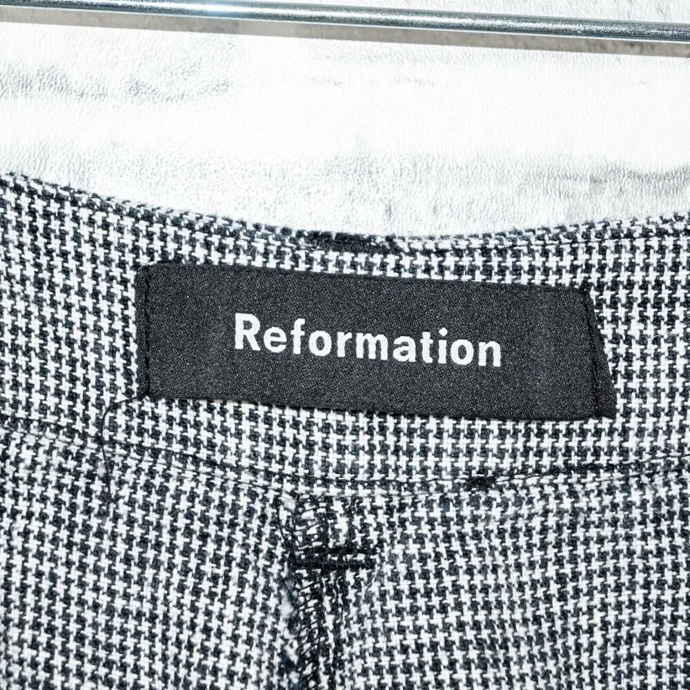 Reformation linen Houndstooth Wide leg Trouser pants black white size 0